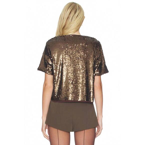 NEW RAG & BONE lucy sequined tee in coffee - Picture 4 of 5